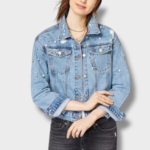 Tinseltown Ripped Embellished Denim Jacket